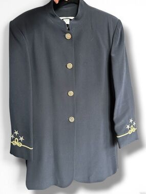 Peter Nygard Vintage 100% Silk Nautical Mandarin Collar Jacket Size 12